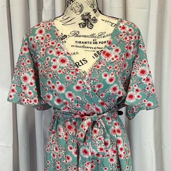307. Blue-Green & Pink Floral Dress NWOT Size XL - Picture 3 of 5